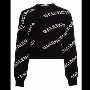 Balenciaga Logo Cropped Crewneck Sweater